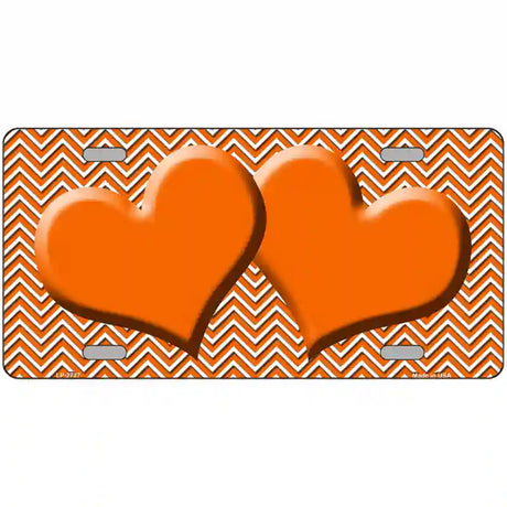 Orange White Chevron Orange Center Hearts Metal Novelty License Plate 24" x 12" (LLP)