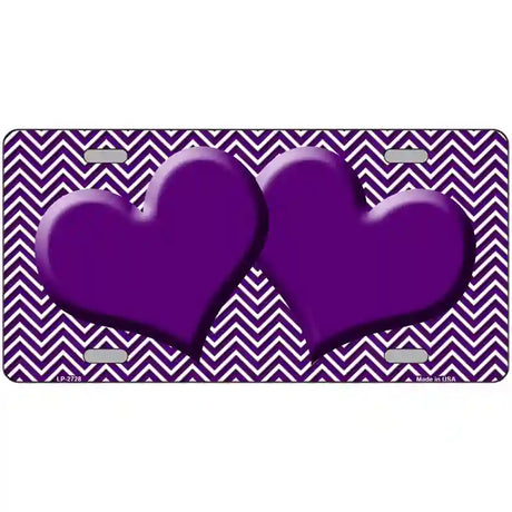 Purple White Chevron Purple Center Hearts Metal Novelty License Plate 24" x 12" (LLP)