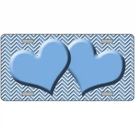 Light Blue White Chevron Light Blue Center Hearts Metal Novelty License Plate 24" x 12" (LLP)