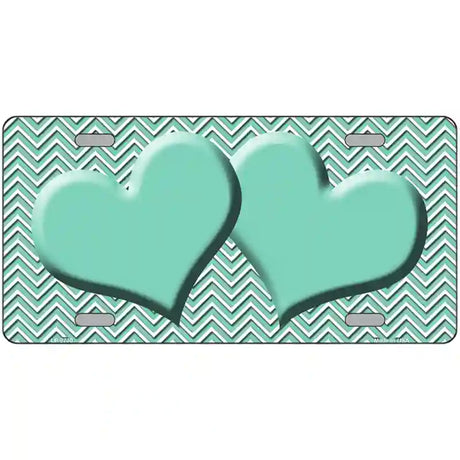 Mint White Chevron Mint Center Hearts Metal Novelty License Plate 24" x 12" (LLP)