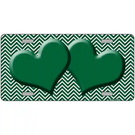 Green White Chevron Green Center Hearts Metal Novelty License Plate 24" x 12" (LLP)