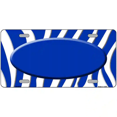 Blue White Zebra Blue Center Oval Metal Novelty License Plate 24" x 12" (LLP)