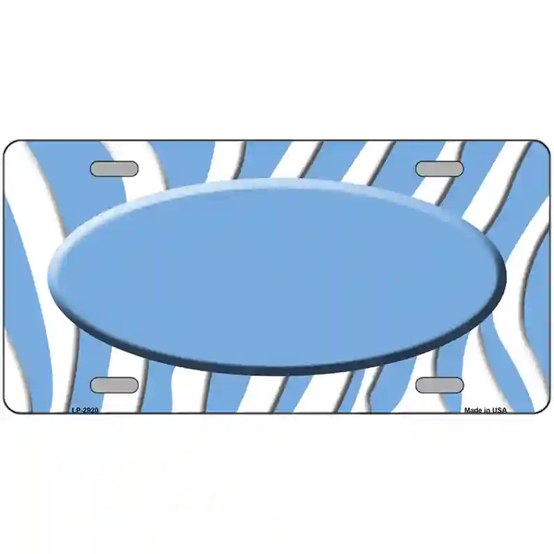 Light Blue White Zebra Light Blue Center Oval Metal Novelty License Plate 24" x 12" (LLP)