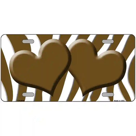 Brown White Zebra Brown Centered Hearts Novelty License Plate 24" x 12" (LLP)