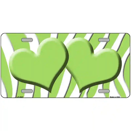 Lime Green White Zebra Lime Green Centered Hearts Novelty License Plate 24" x 12" (LLP)