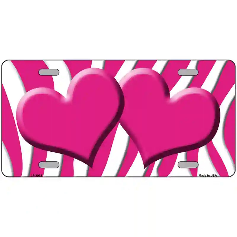 Pink White Zebra Pink Centered Hearts Novelty License Plate 24" x 12" (LLP)