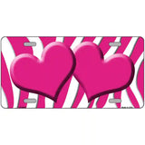 Pink White Zebra Pink Centered Hearts Novelty License Plate 24" x 12" (LLP)