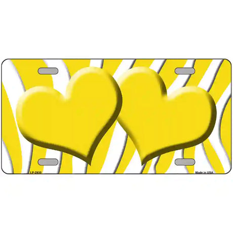 Yellow White Zebra Yellow Centered Hearts Novelty License Plate 24" x 12" (LLP)