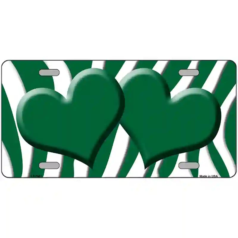 Green White Zebra Green Centered Hearts Novelty License Plate 24" x 12" (LLP)