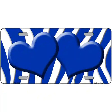 Blue White Zebra Blue Centered Hearts Novelty License Plate 24" x 12" (LLP)