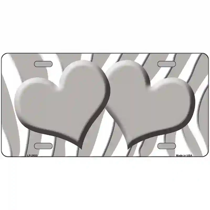 Grey White Zebra Blue Centered Hearts Novelty License Plate 24" x 12" (LLP)