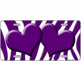 Purple White Zebra Purple Centered Hearts Novelty License Plate 24" x 12" (LLP)