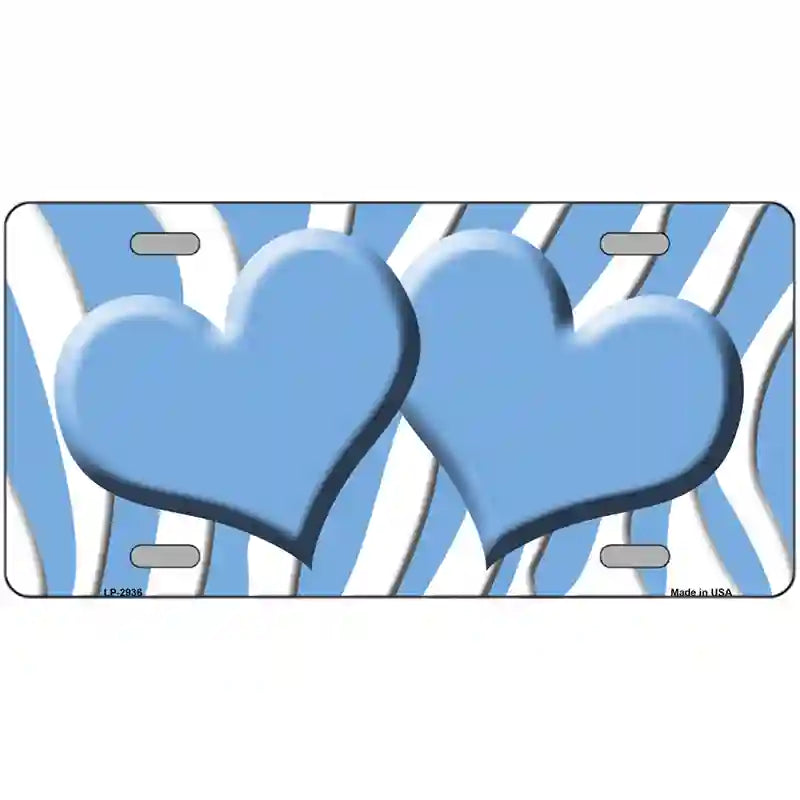 Light Blue White Zebra Light Blue Centered Hearts Novelty License Plate 24" x 12" (LLP)