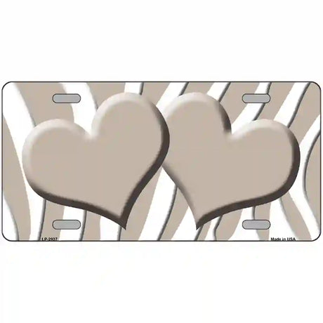 Tan White Zebra Tan Centered Hearts Novelty License Plate 24" x 12" (LLP)