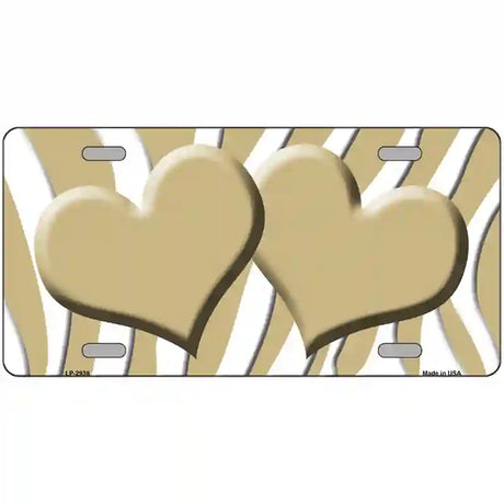 Gold White Zebra Gold Centered Hearts Novelty License Plate 24" x 12" (LLP)