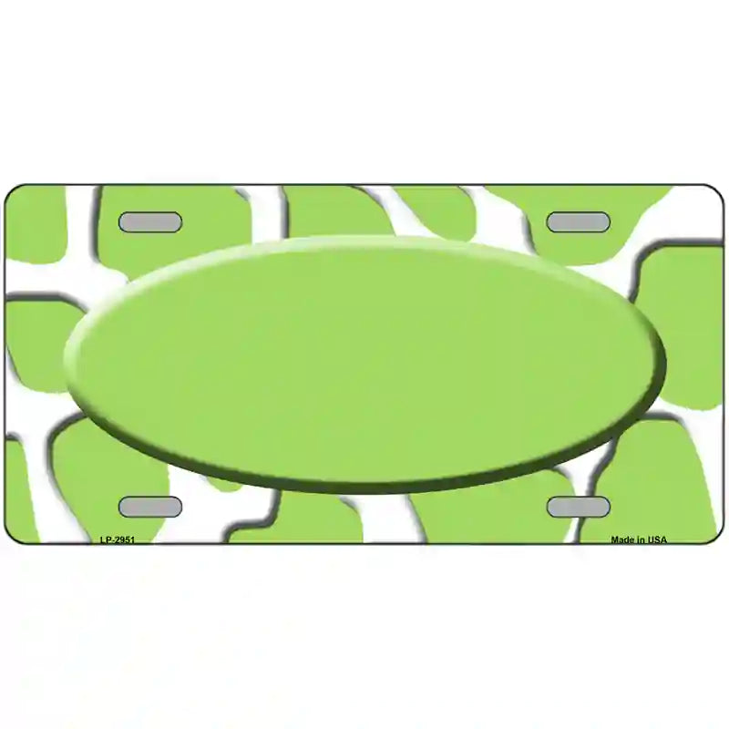 Lime Green White Giraffe Lime Green Center Oval Metal Novelty License Plate 24" x 12" (LLP)