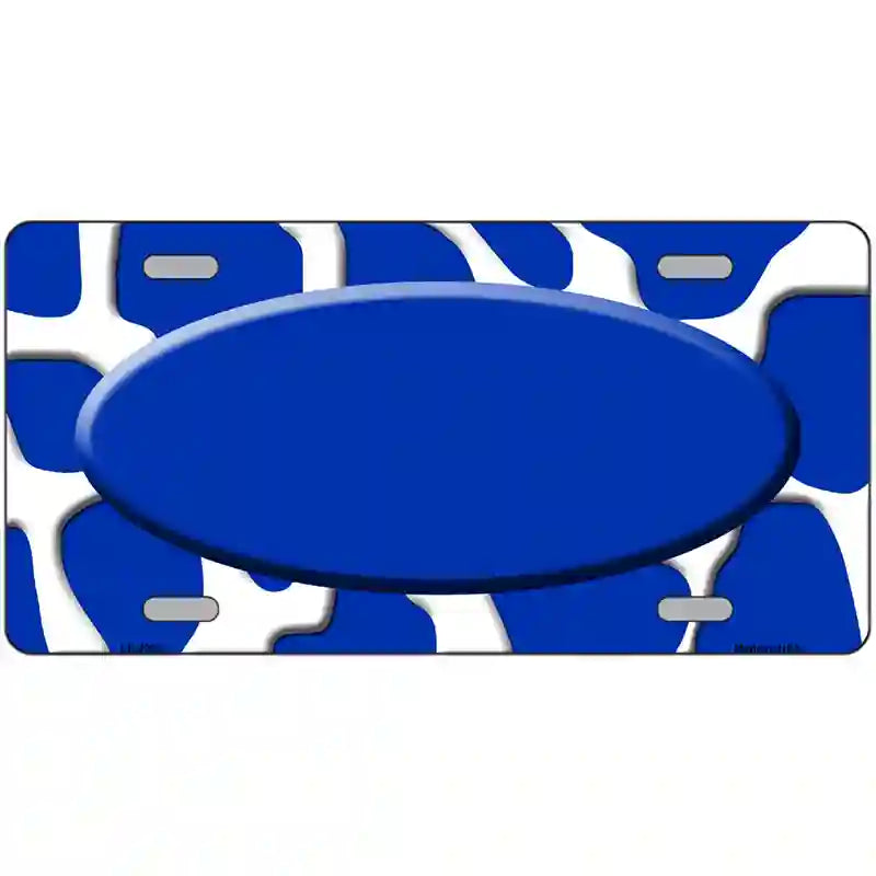 Blue White Giraffe Blue Center Oval Metal Novelty License Plate 24" x 12" (LLP)