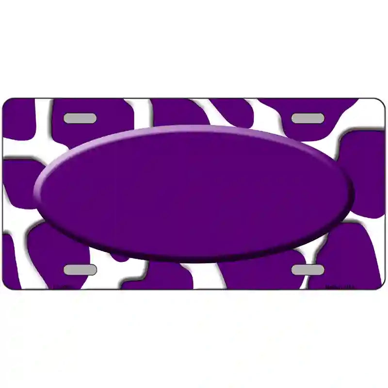 Purple White Giraffe Purple Center Oval Metal Novelty License Plate 24" x 12" (LLP)