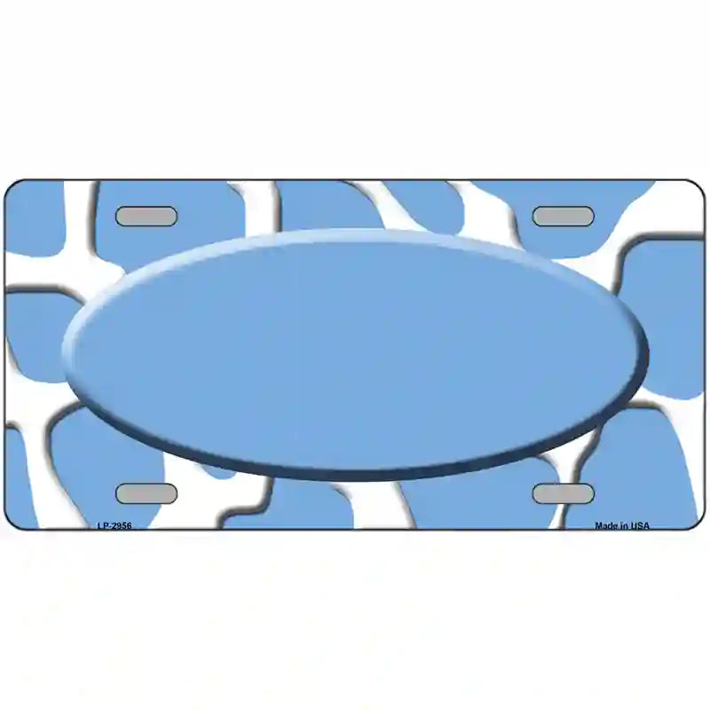 Light Blue White Giraffe Light Blue Center Oval Metal Novelty License Plate 24" x 12" (LLP)