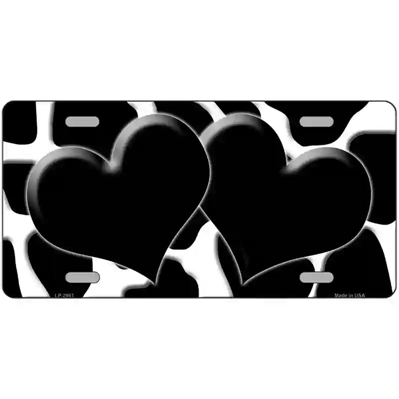 Black White Giraffe Black Centered Hearts Novelty License Plate 24" x 12" (LLP)