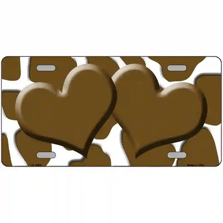 Brown White Giraffe Brown Centered Hearts Novelty License Plate 24" x 12" (LLP)