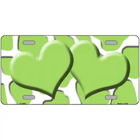 Lime Green White Giraffe Lime Green Centered Hearts Novelty License Plate 24" x 12" (LLP)