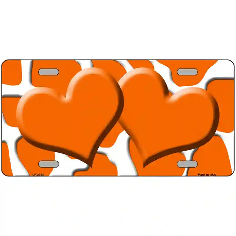 Orange White Giraffe Orange Centered Hearts Novelty License Plate 24" x 12" (LLP)