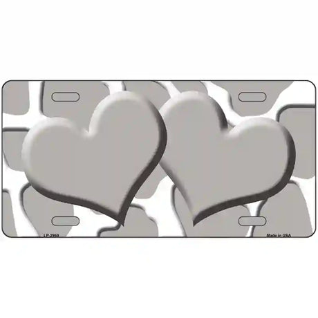 Grey White Giraffe Grey Centered Hearts Novelty License Plate 24" x 12" (LLP)