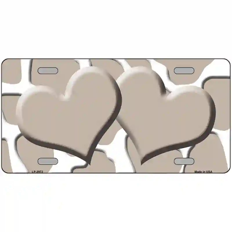 Tan White Giraffe Tan Centered Hearts Novelty License Plate 24" x 12" (LLP)