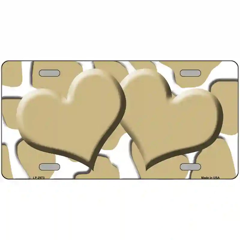 Gold White Giraffe Gold Centered Hearts Novelty License Plate 24" x 12" (LLP)