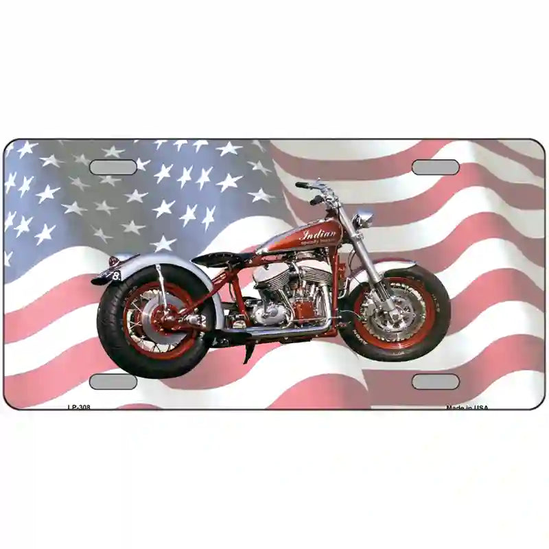 Indian Motorcycle American Flag Metal Novelty License Plate 24" x 12" (LLP)