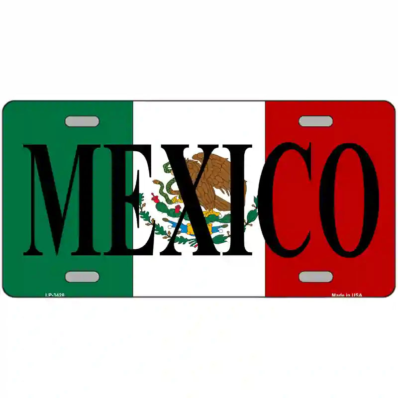 Mexico on Flag Metal Novelty License Plate 24" x 12" (LLP)