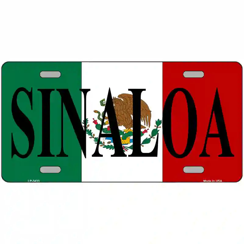 Sinaloa on Mexico Flag Metal Novelty License Plate 24" x 12" (LLP)