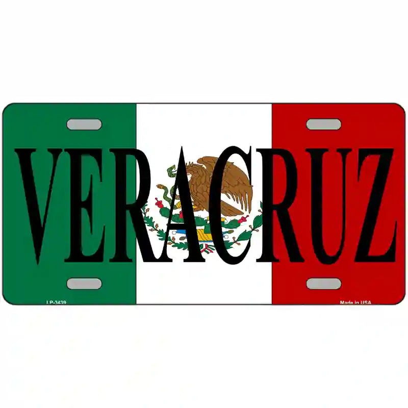 Veracruz on Mexico Flag Metal Novelty License Plate 24" x 12" (LLP)