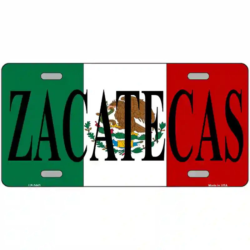 Zacatecas on Mexico Flag Metal Novelty License Plate 24" x 12" (LLP)