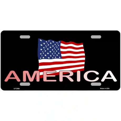 American Flag Black Metal Novelty License Plate 24" x 12" (LLP)