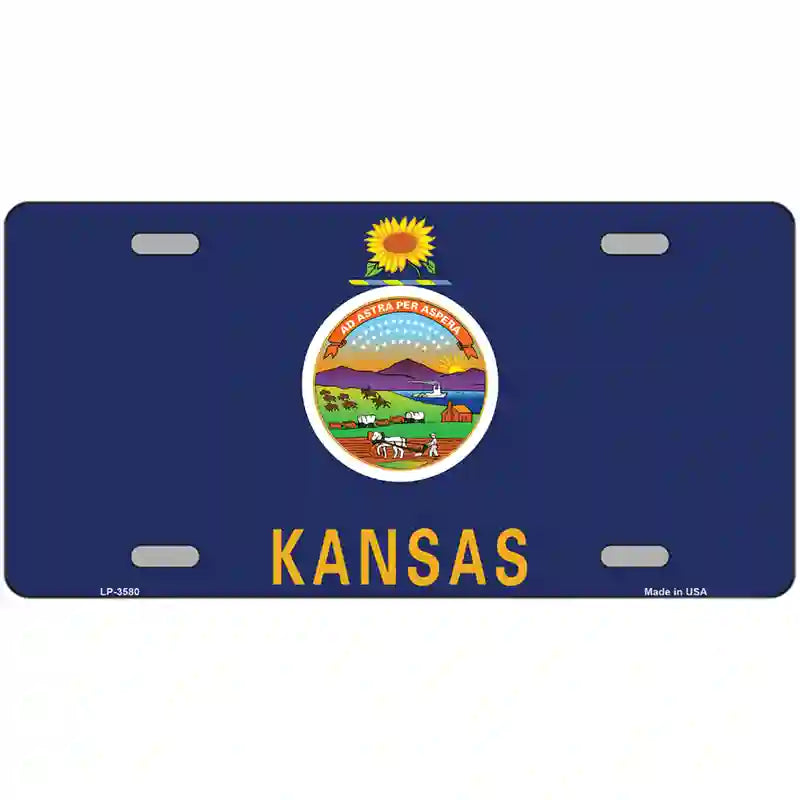 Kansas State Flag Metal Novelty License Plate 24" x 12" (LLP)