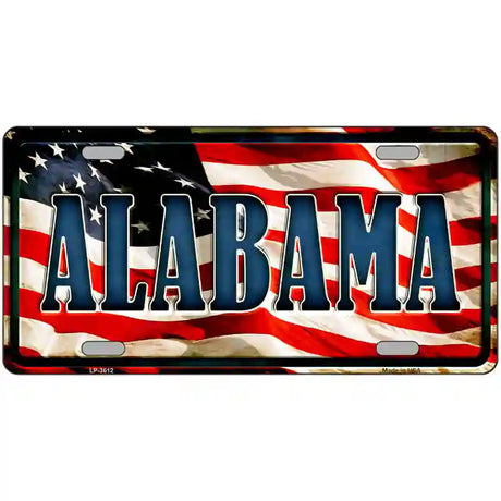 Alabama on American Flag Metal Novelty License Plate 24" x 12" (LLP)