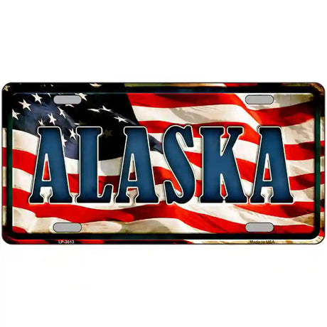 Alaska on American Flag Metal Novelty License Plate 24" x 12" (LLP)