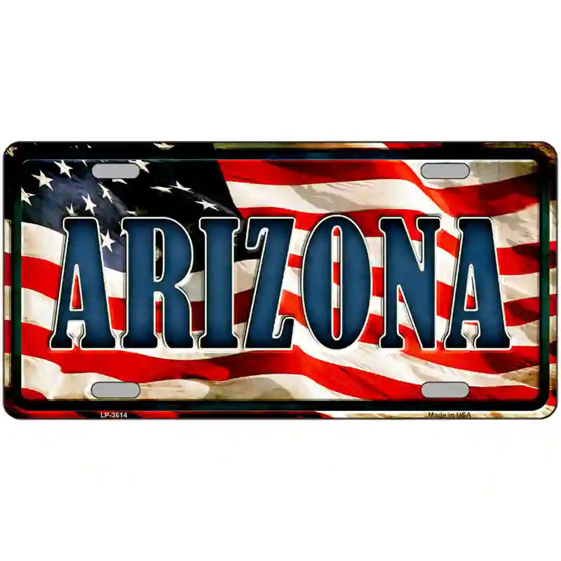 Arizona on American Flag Metal Novelty License Plate 24" x 12" (LLP)