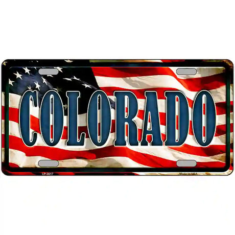 Colorado on American Flag Metal Novelty License Plate 24" x 12" (LLP)