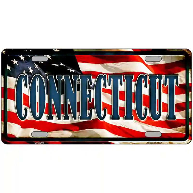 Connecticut on American Flag Metal Novelty License Plate 24" x 12" (LLP)