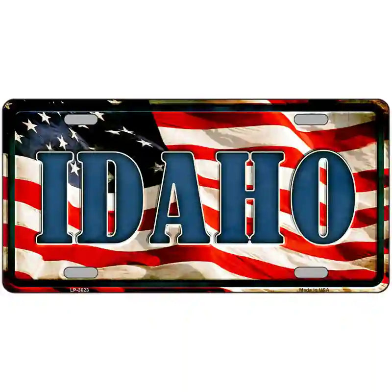 Idaho on American Flag Metal Novelty License Plate 24" x 12" (LLP)