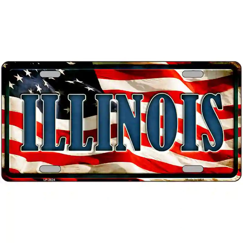 Illinois on American Flag Metal Novelty License Plate 24" x 12" (LLP)