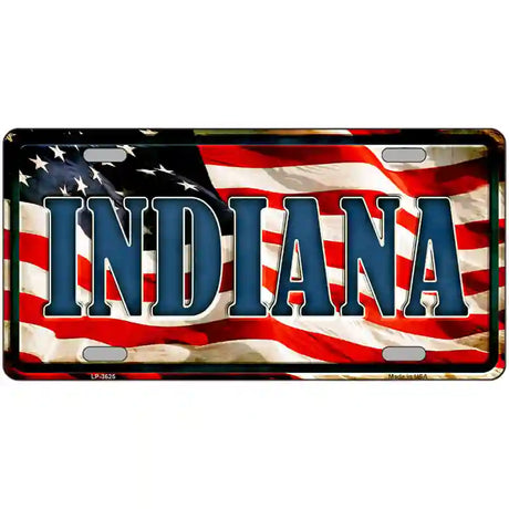 Indiana on American Flag Metal Novelty License Plate 24" x 12" (LLP)