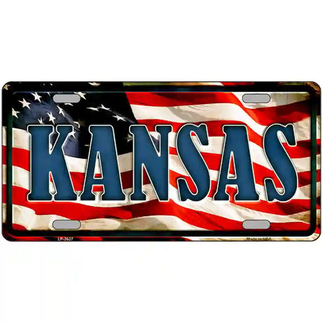 Kansas on American Flag Metal Novelty License Plate 24" x 12" (LLP)