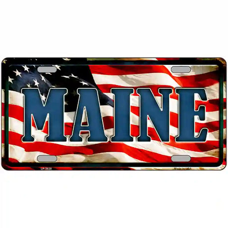 Maine on American Flag Metal Novelty License Plate 24" x 12" (LLP)