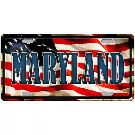 Maryland on American Flag Metal Novelty License Plate 24" x 12" (LLP)