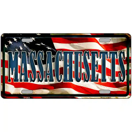 Massachusetts on American Flag Metal Novelty License Plate 24" x 12" (LLP)