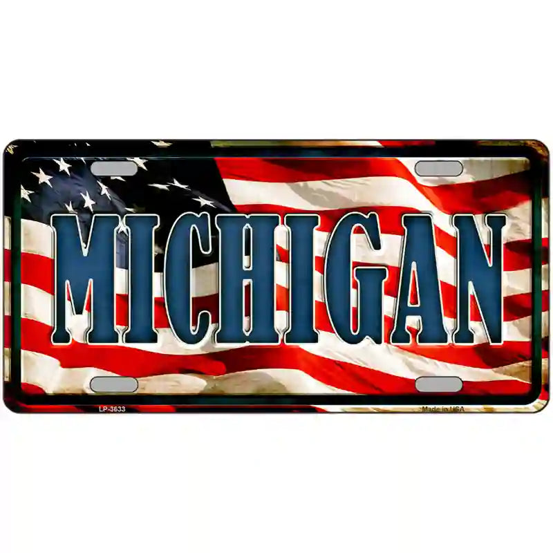 Michigan on American Flag Metal Novelty License Plate 24" x 12" (LLP)